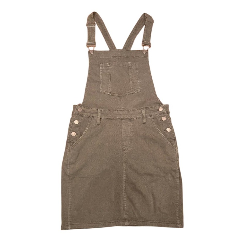 Judy Blue Los Angeles Olive Green Denim Overall Skirt Pinafore Dress Womens L